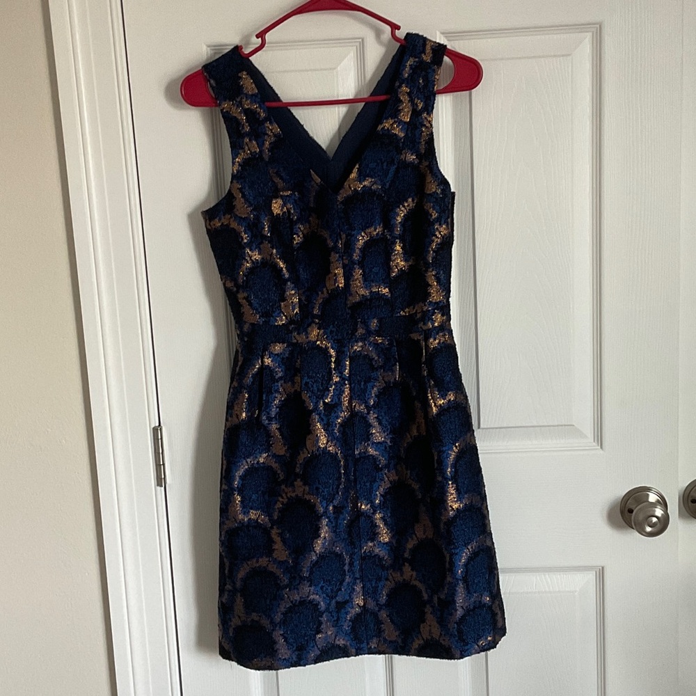 J. Crew Factory Navy and Gold Mini Dress
